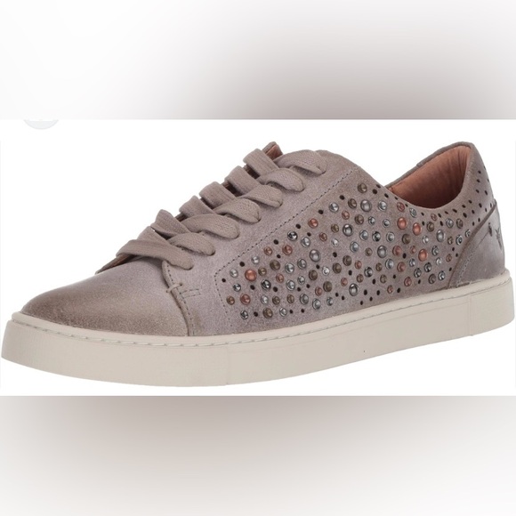 Frye Shoes - Frye Beige Sneakers with Suede Upper and Decorative Perforations
